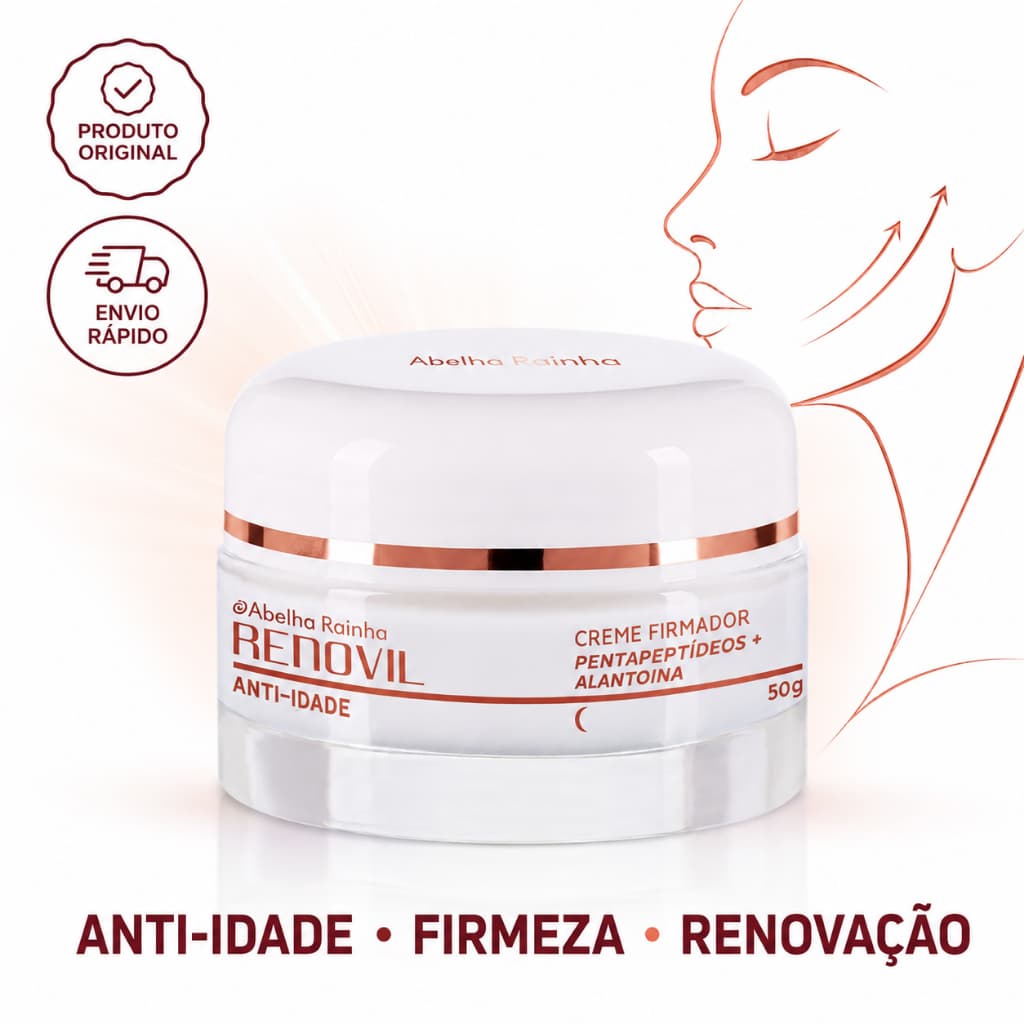 Creme Facial Anti Idade Firmador Noturno com Pentapeptídeos e Alantoína Renovil Abelha Rainha 50g