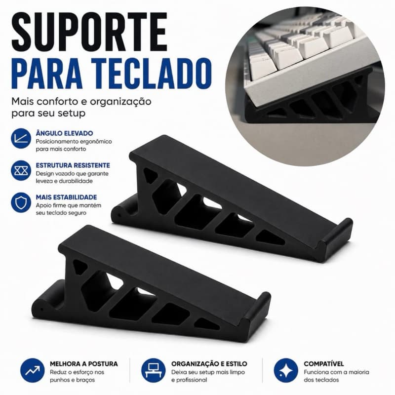 Suporte Ergonômico para Teclado Universal com Elevação para PC Notebook Setup Gamer Escritório | Par