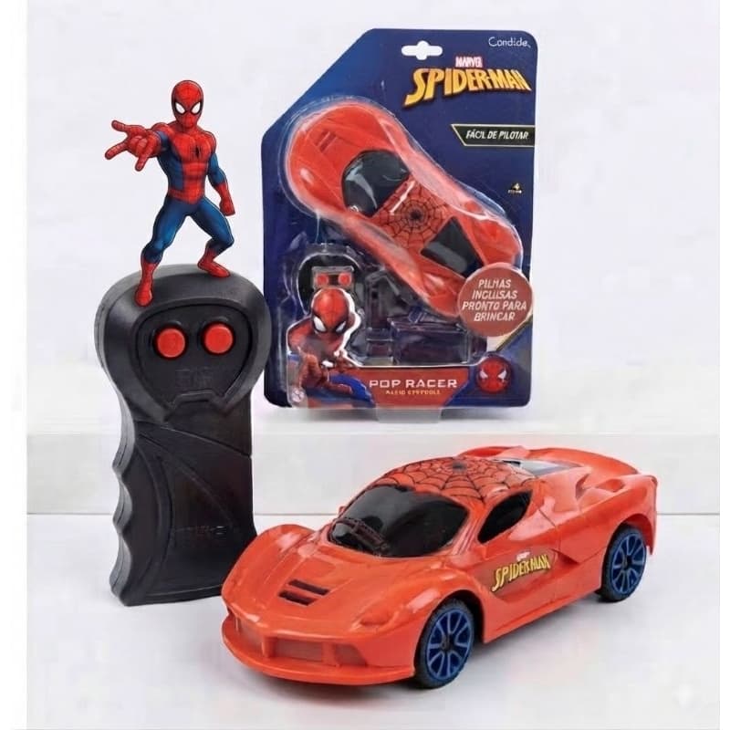 Carrinho controle remoto Homem Aranha Pop Racer c/ pilhas inclusas