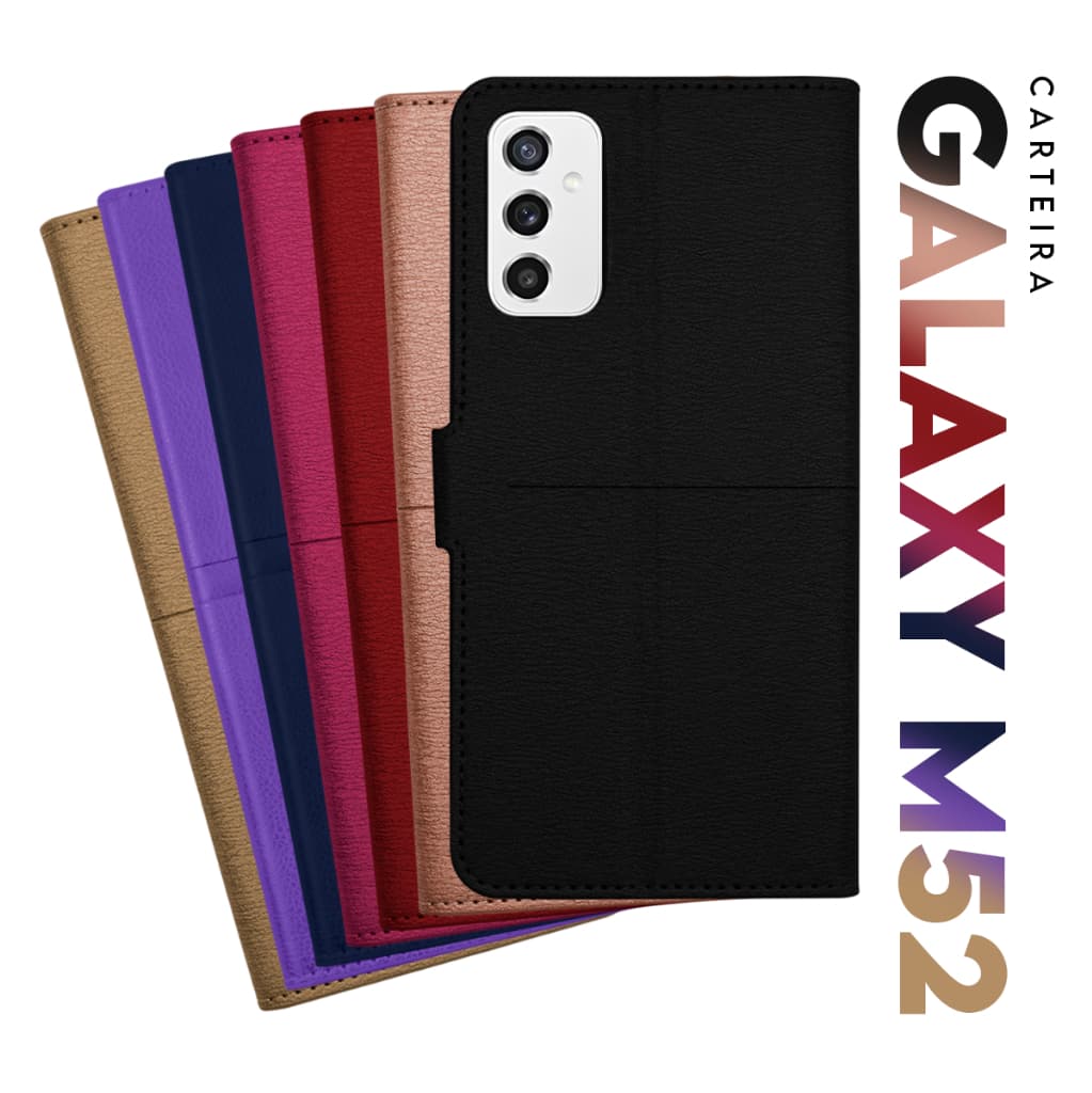 Capa Case Capinha Carteira Flip Cover Couro Sintético PRETA Samsung Galaxy M52 5G M526 tela 6.7 pol Cell in Power25