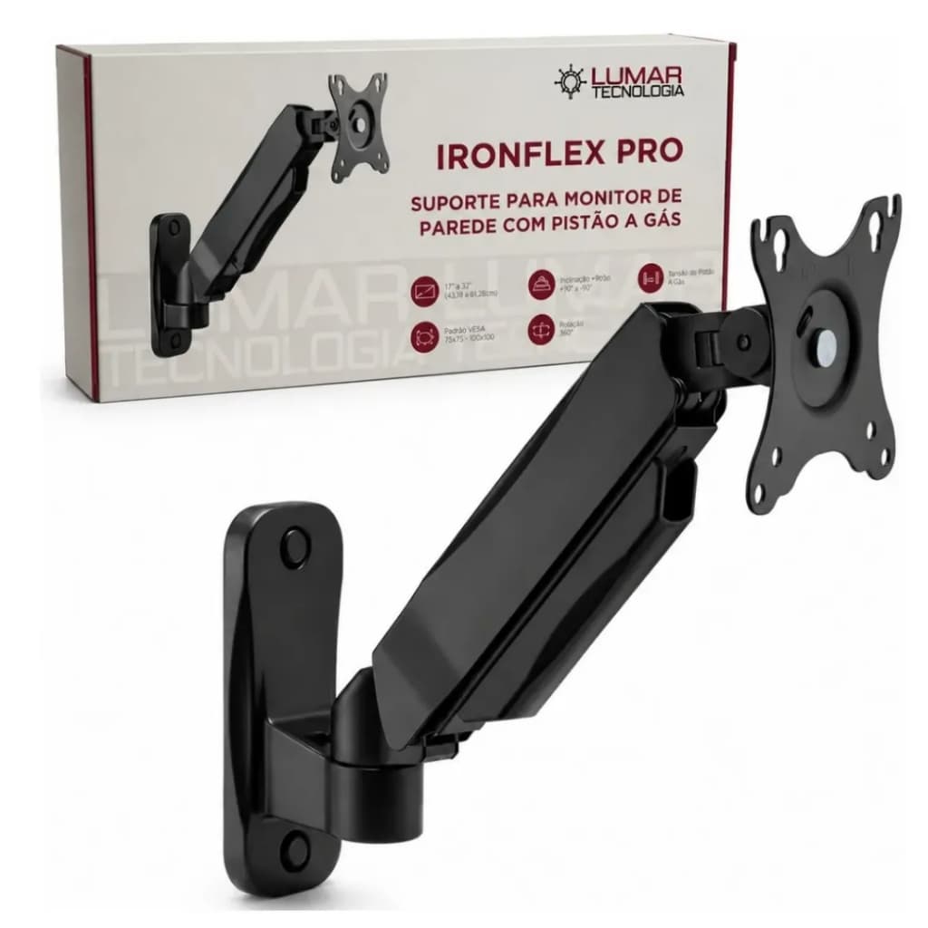Suporte Articulado de Parede para TV Monitor 17 a 32 Polegadas Giro 360° IronFlex Gamer Home Office