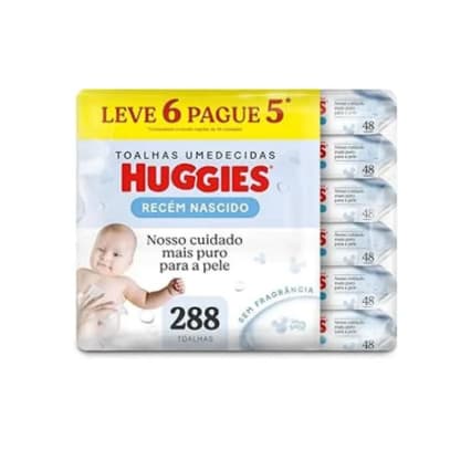 Kit 6 Pacotes Lencos Umedecidos Huggies Recem Nascido Sem Fragrancia Hipoalergênico 288 Unidades