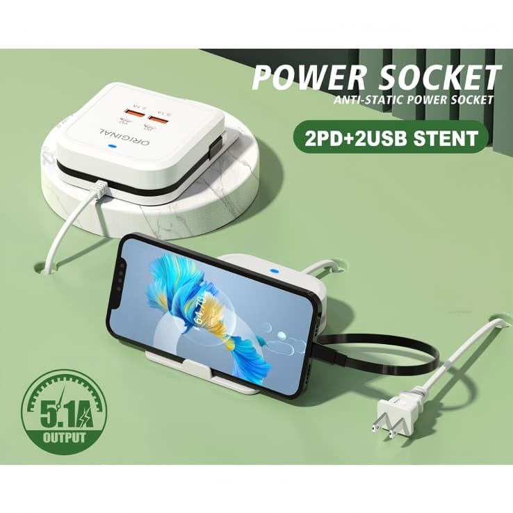 4 portas carregador usb pd carregamento rápido viagem adaptador de tomada 1M COM suporte de celular/ o cabo de tipo-c