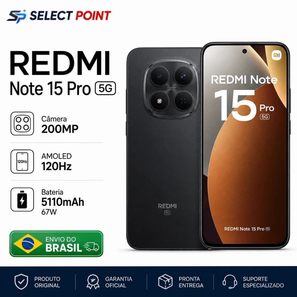 Smartphone Xiaomi Redmi note 15 Pro 5G Dual SIM Tela Grande Câmera Alta Resolução Bateria Longa Duração