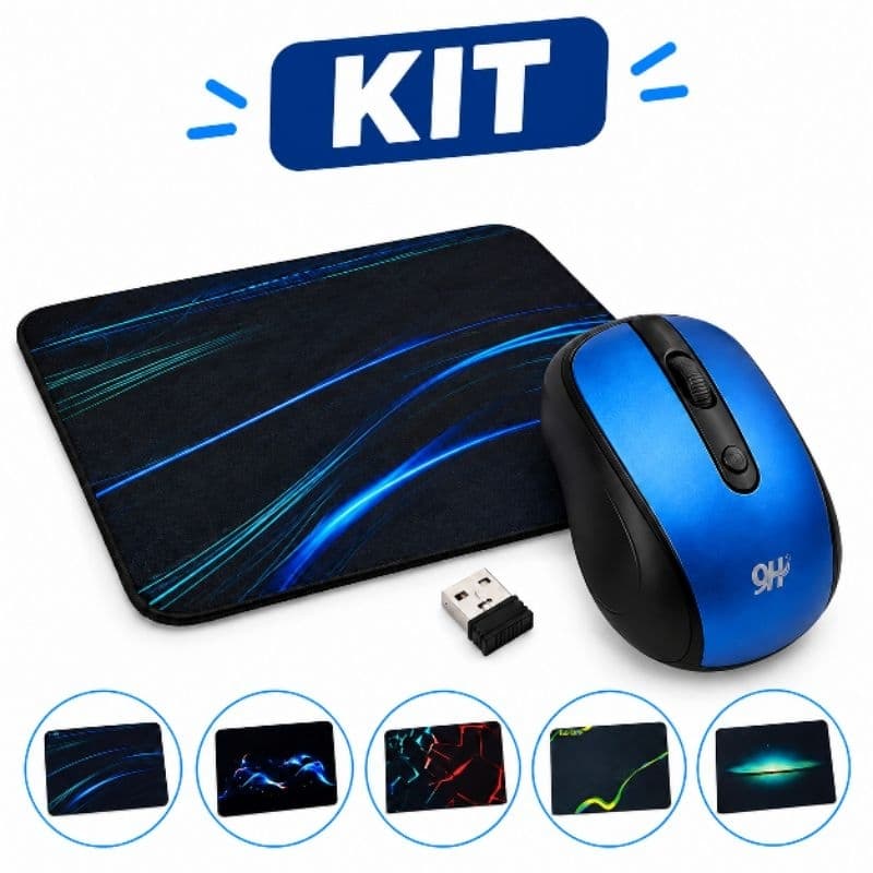 Mouse Sem Fio 2.4G 1600DPI + Mouse Pad 22x18cm para PC Notebook.