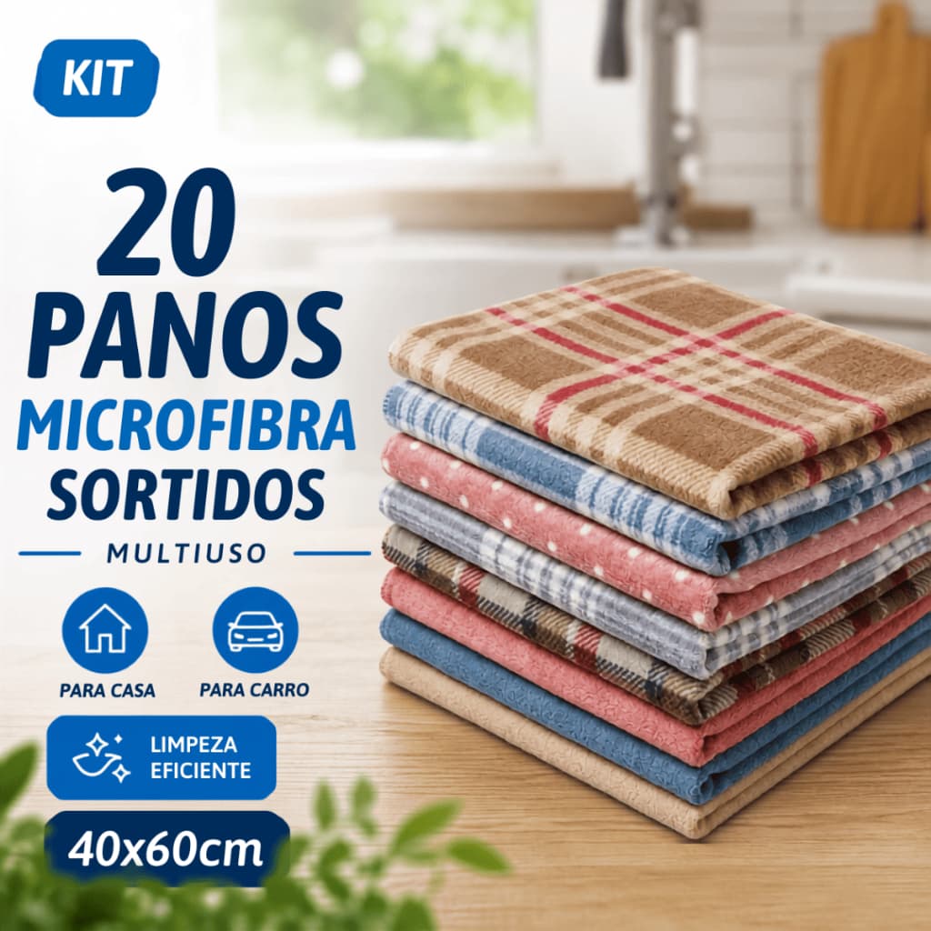 kit 20 Panos De Limpeza Microfibra Multiuso Casa Carro lavagem Cuidados Automotivos 40x60.