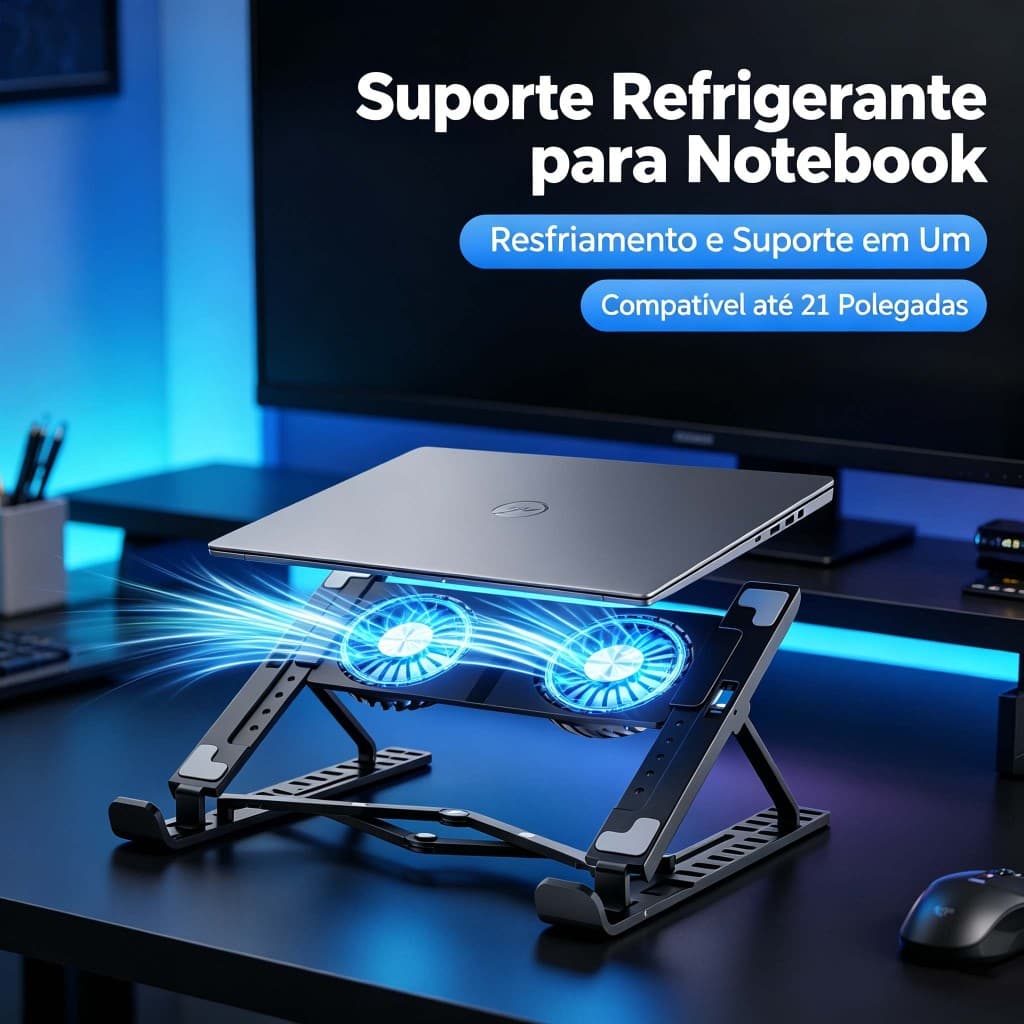 Suporte Base Notebook 2 Coolers Ventilação Silenciosa Resfriador USB Gamer Home Office