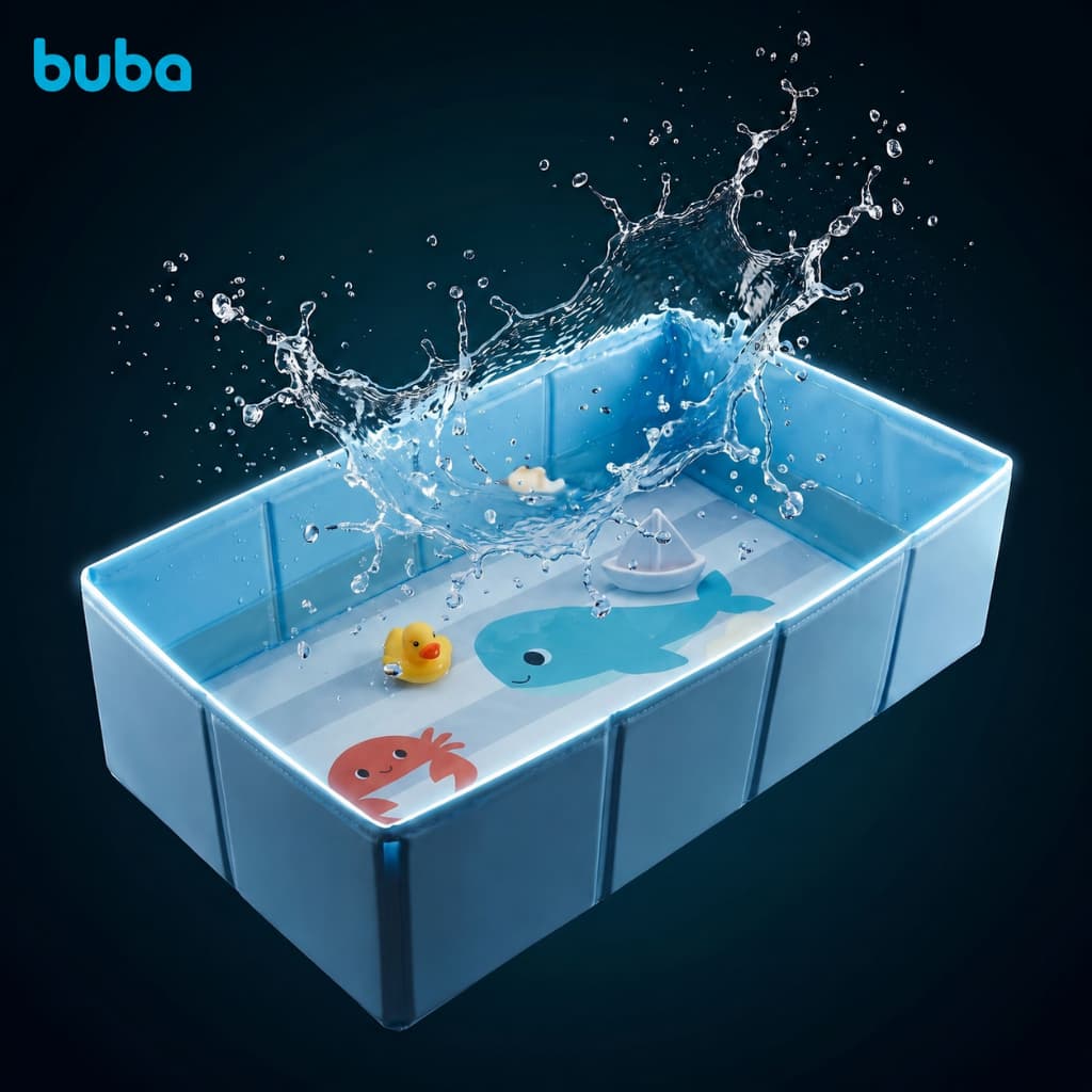 Banheira Dobrável Portátil Bebê Infantil Multiuso Compacta Leve Buba Splash Azul Baleia Casa Piscina Praia Viagem