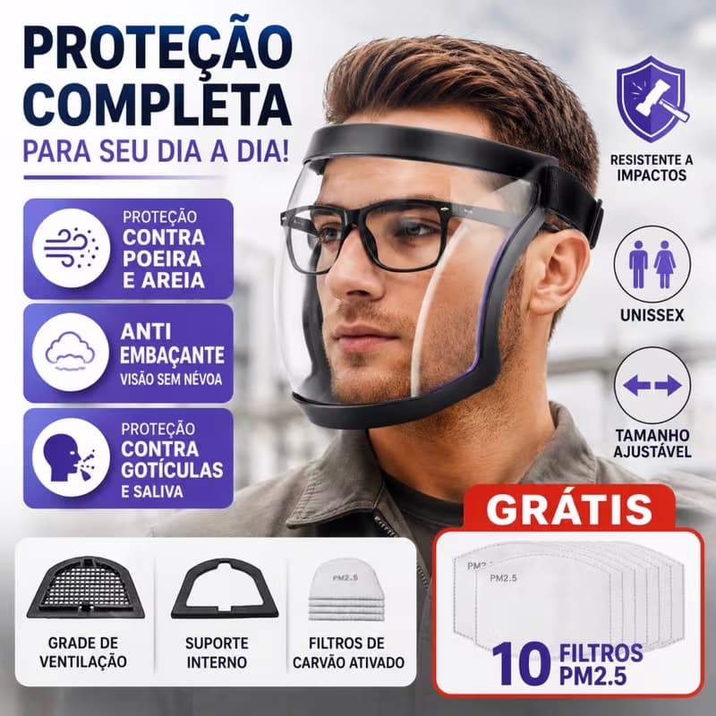 Máscara Protetora Facial Transparente EPI Protetor de Rosto para Roçadeira Esmerilhadeira Marcenaria e Jardinagem