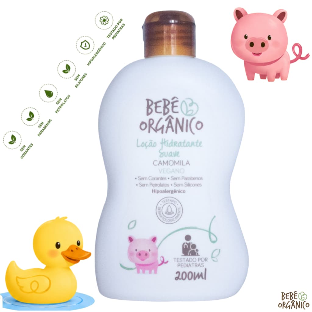 BEBÊ ORGÂNICO Infantil - Hipoalergênico Shampoo Condicionador Sabonete Liquido Loção Hidratante Colônia