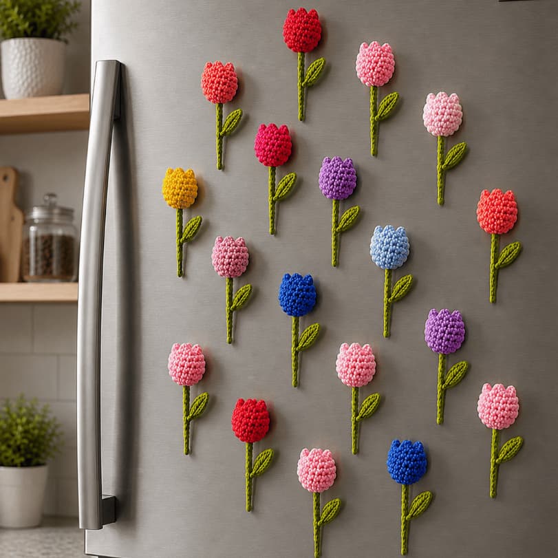 10-20 KIT IMÃ DE GELADEIRA -  FLOR - TULIPA Crochê Amigurumi | Sortido | LEMBRANCINHAS BRINDES MIMOS