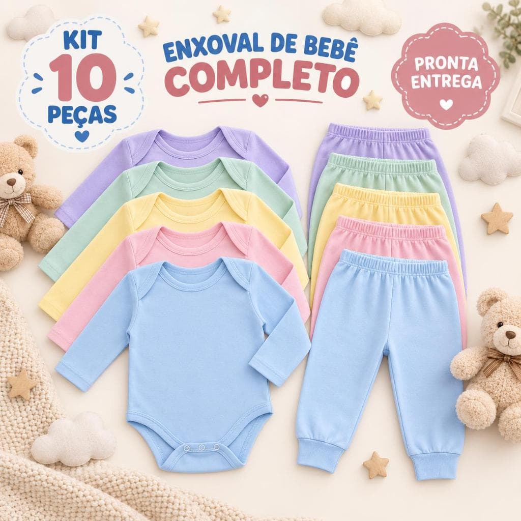 5 Body 5 Mijão Bebê Baby  Enxoval Kit Completo Malha Algodão Body Manga Longa e calcas menino e menina