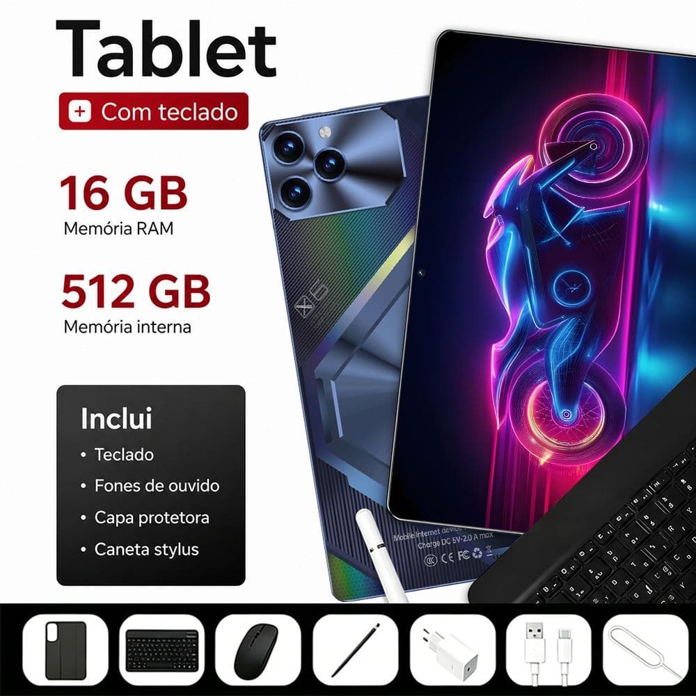 2026 novo modelo Tablet Pad 6 Pro | 16GB+512GB | Android 15 | Tela FHD 11.6" | 8800mAh 24MP+48MP 4G/5G LTE WIFI