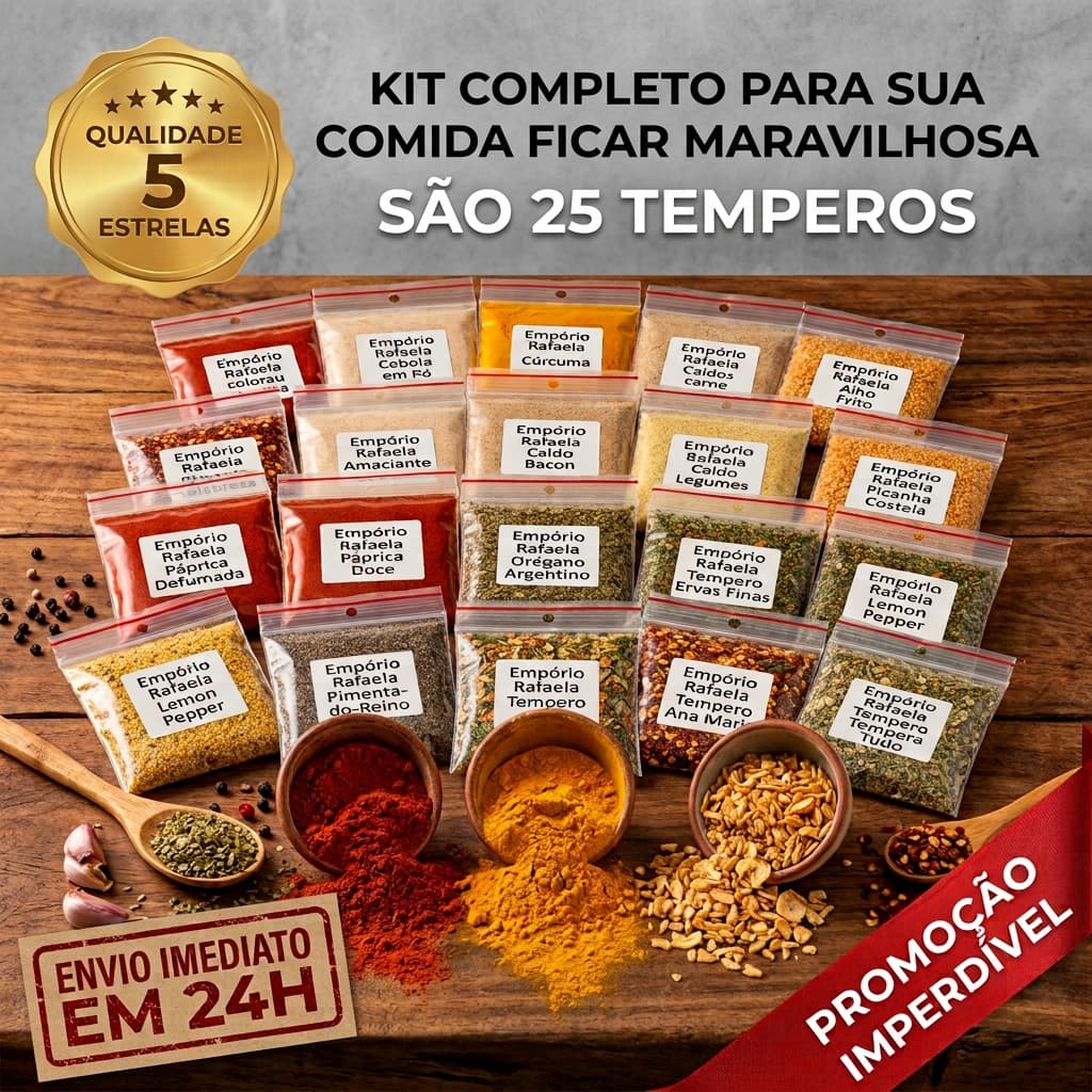 Kit 25 Temperos E Condimentos Naturais Completos Especiarias Variadas Cozinha Casa Atacado Econômico Sachê Ziplock Promo
