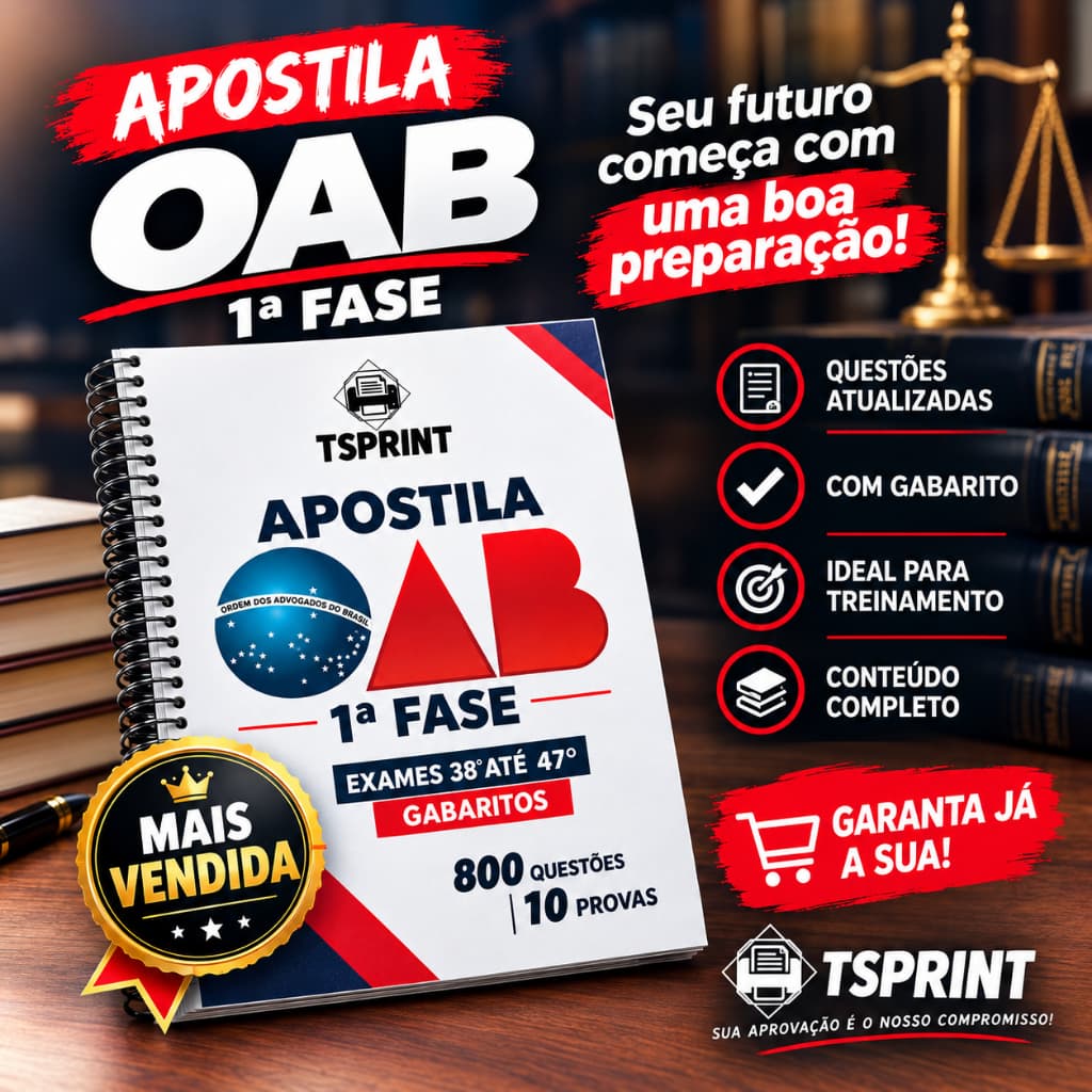 Apostila OAB 2026 com as 10 últimas provas (1ª fase) + gabaritos