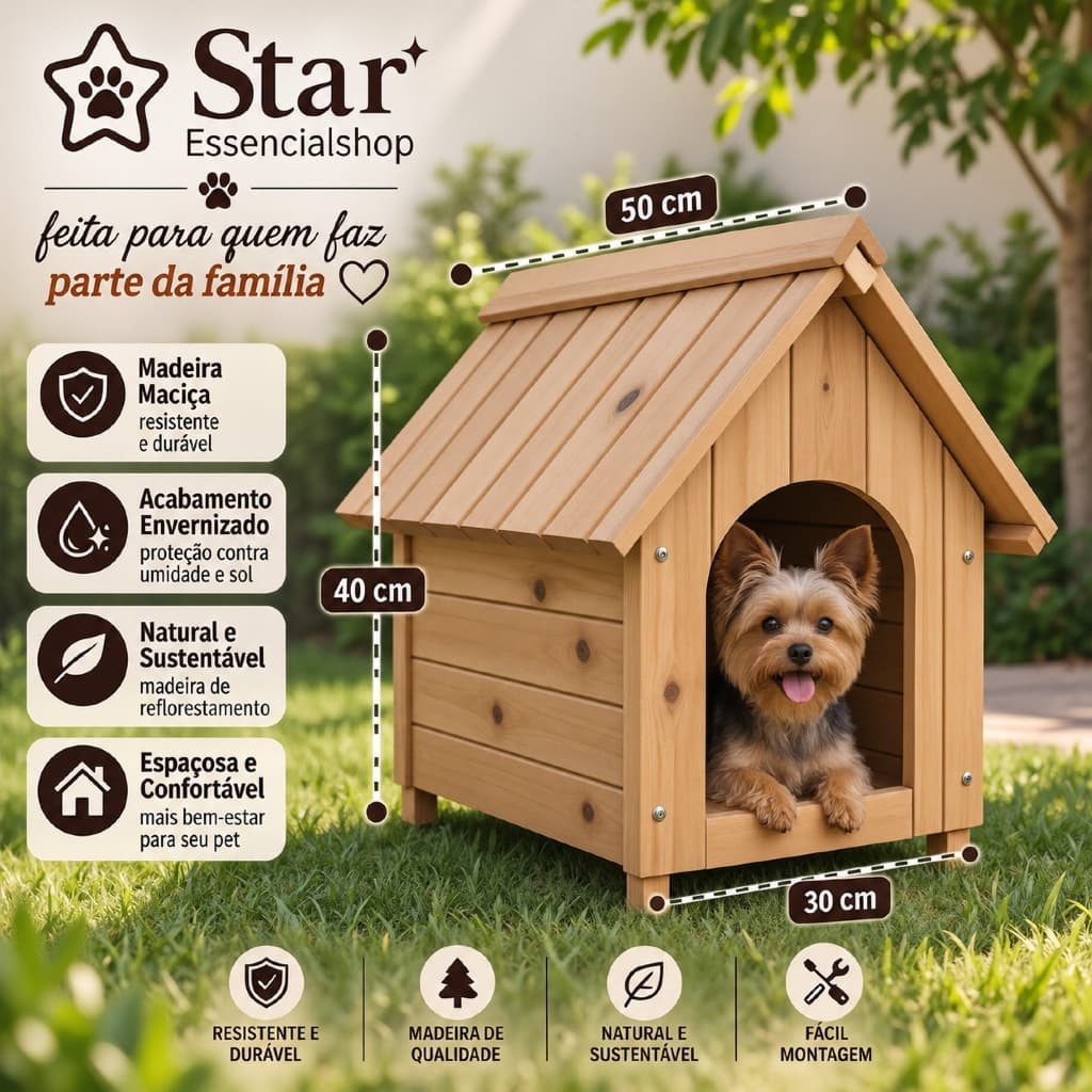 Casinha Casa De Madeira Pet Para Cachorro Cães Resistente N1