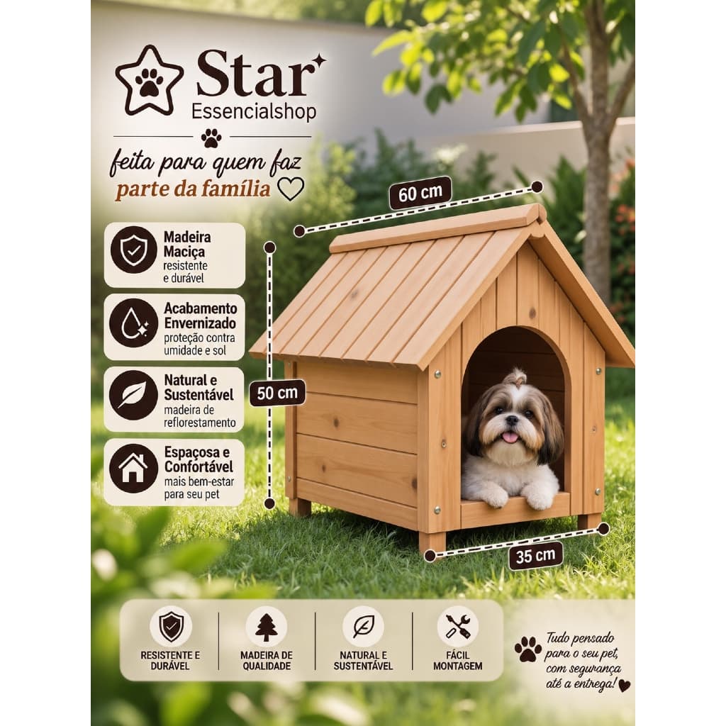 Casinha Casa Para Cães Cachorro Pet Pequenos De Madeira Envernizada N2 Abrigo Ambiente Externo