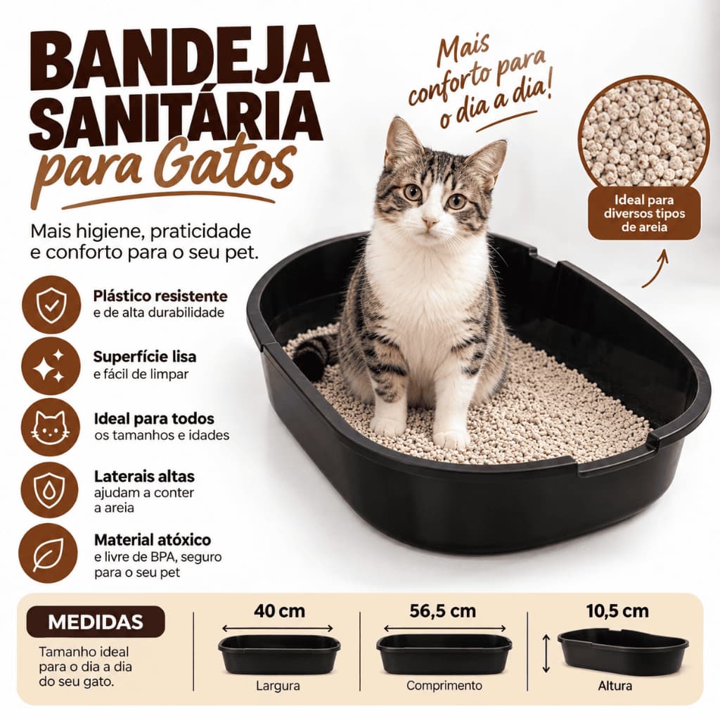 Bandeja Sanitária Relcom Caixa de Areia para Gatos Grande com Bordas Altas Resistente