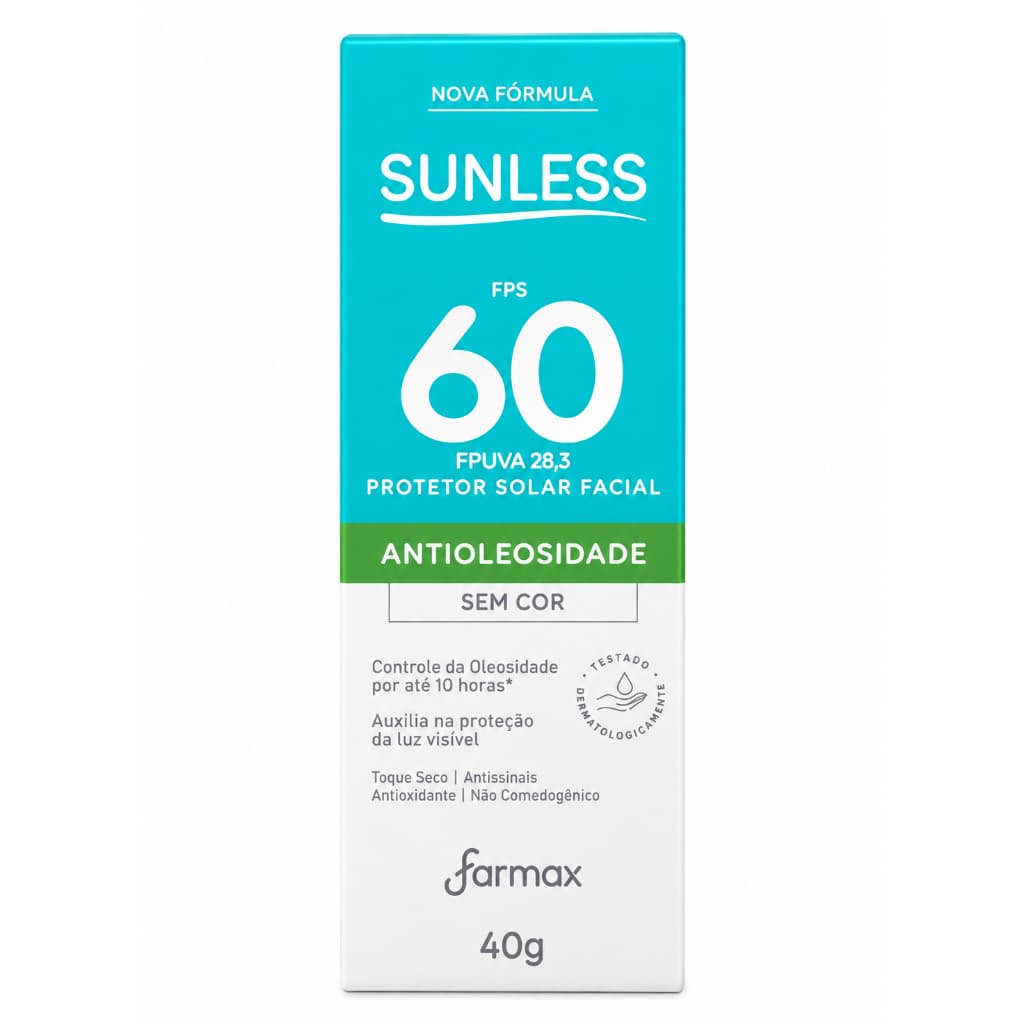 Sunless FPS 60 Facial 40g Antioleosidade Sem Cor Proteção Solar