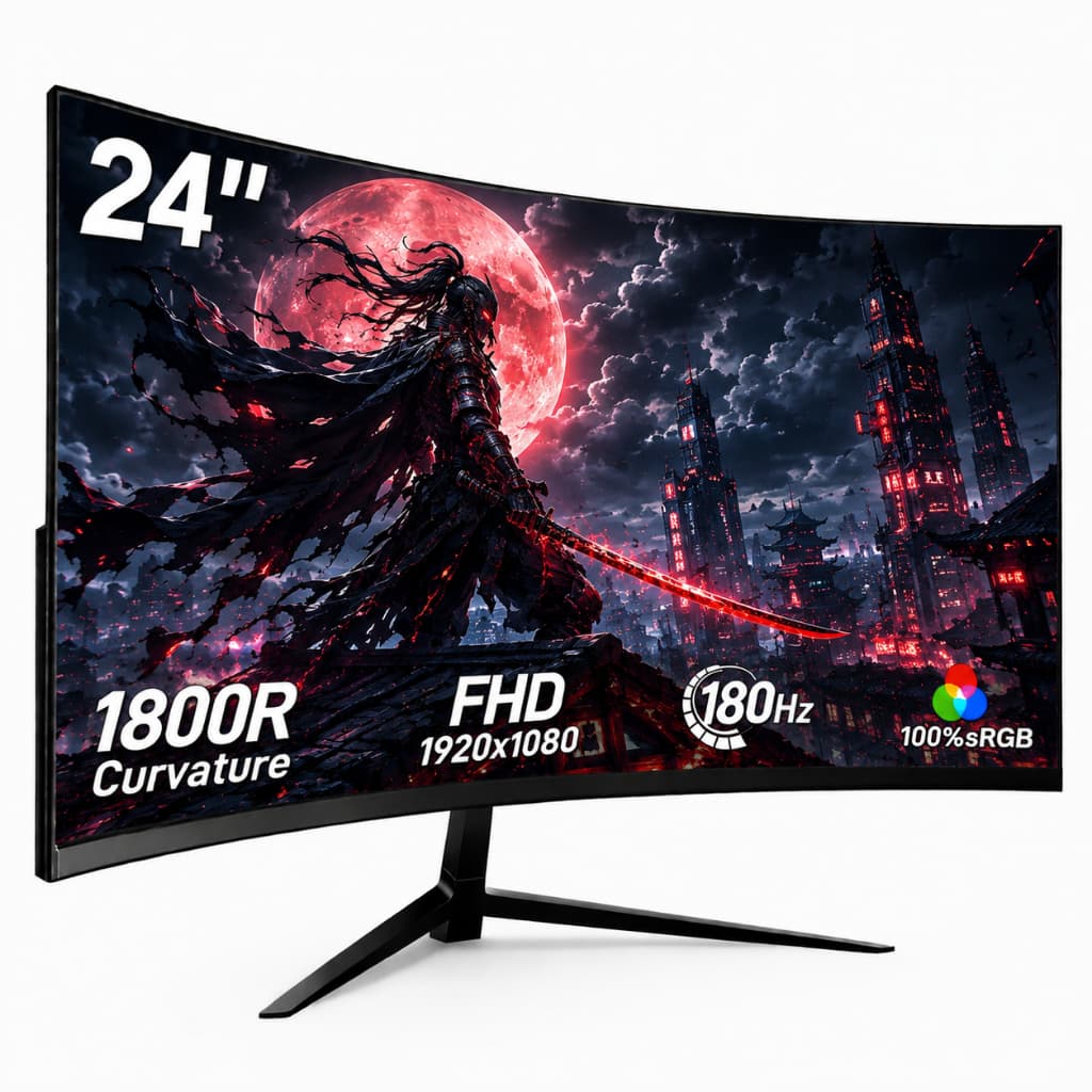 Monitor Curvo Gamer 24 Polegadas 180Hz 1ms FHD HDMI DP Alta Performance