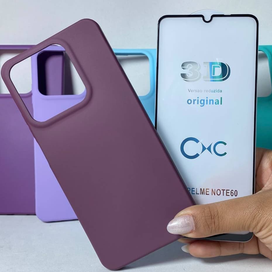 Capa Note 60 + Película 3D Kit REALME Capinha Case Protetora Celular Silicone