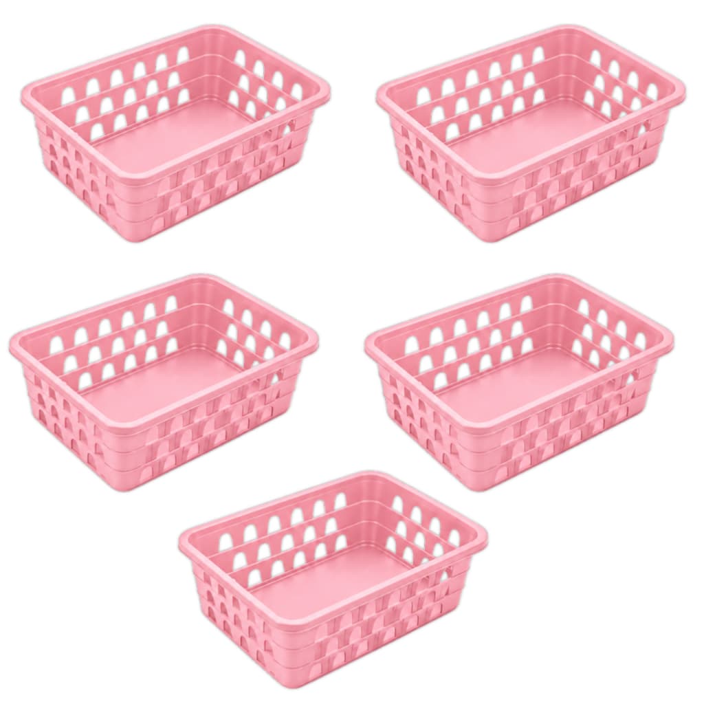Organizador De Gaveta Rosa Kit 5 Cestos 20x15x7cm - Cestinho Multiuso Para Penteadeira Armário Banheiro Cozinha
