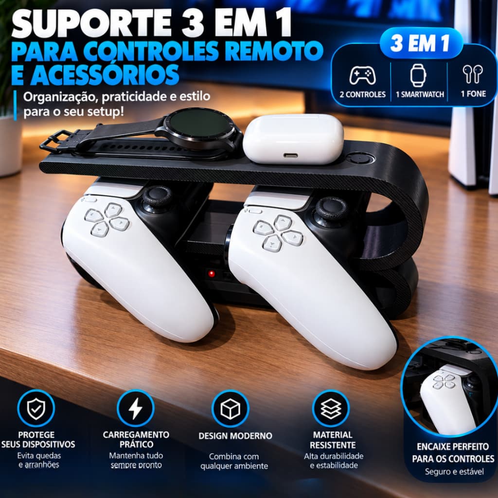 Suporte Organizador Porta Controle Remoto e Controle De Vídeo Game Moderno