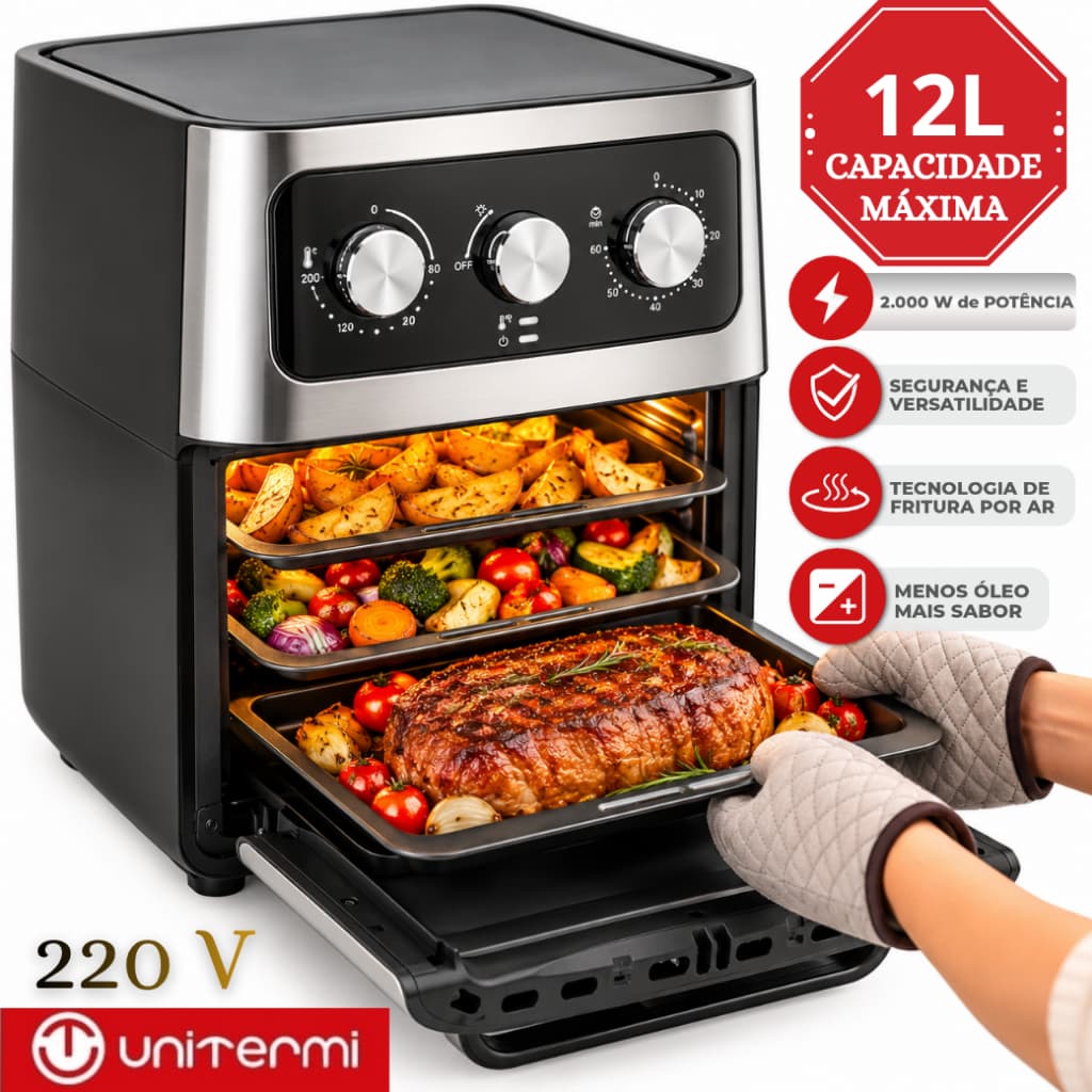Air Fryer Forno 10 Litros 220V Digital 2000W Sem Óleo Fritadeira Moderna Unitermi