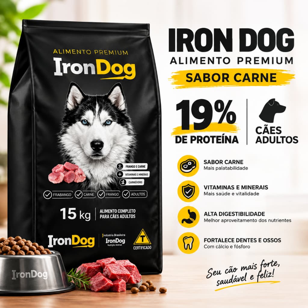 Ração de cachorro 15KG Iron Dog sabor carne - Envio Imediato