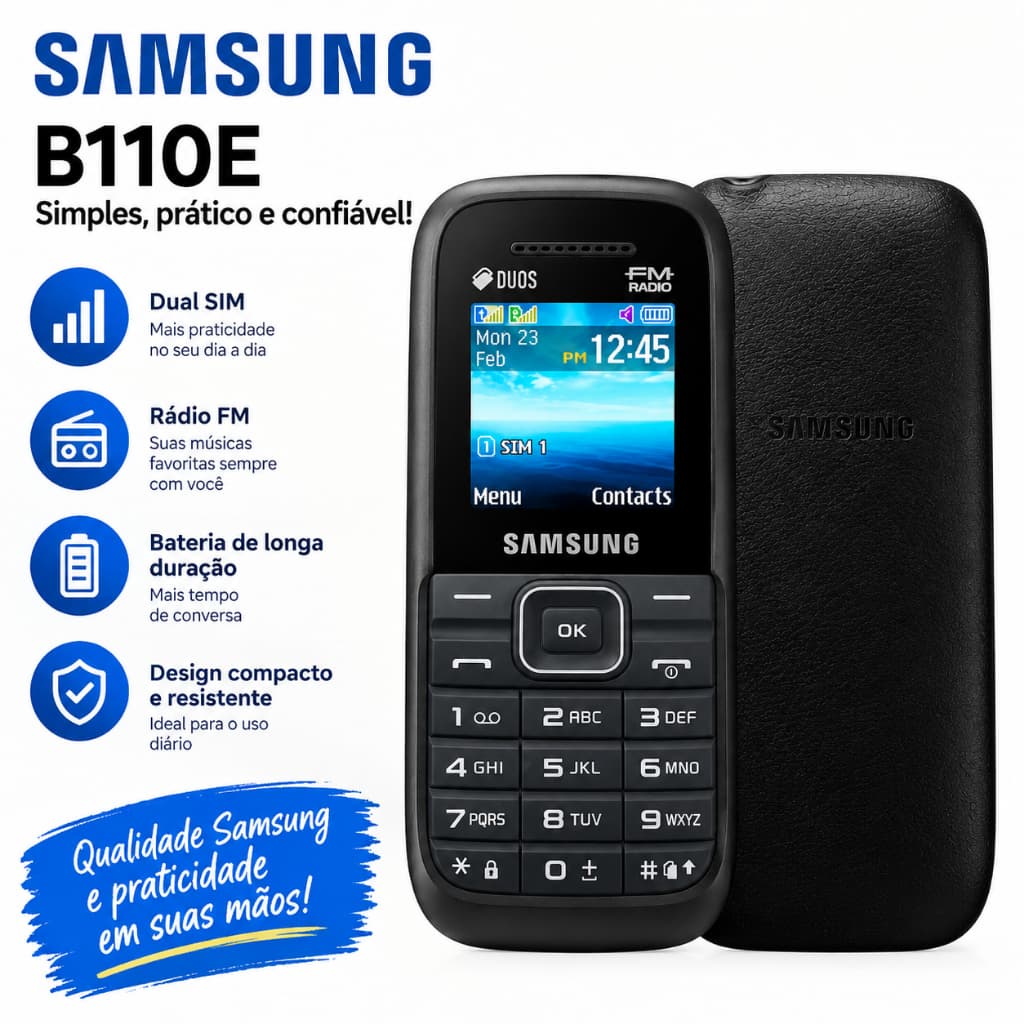Celular Samsung SM-B110E DUOS 2G Dual SIM Com FM Alto-falante Potente Teclas Grandes Para Idosos E Trabalho Externo 450h