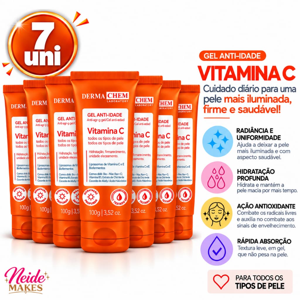Skincare Dermachem Kit 7 Gel Facial Anti Idade Vitamina C Todos Tipos de Pele 100ml Dermachem