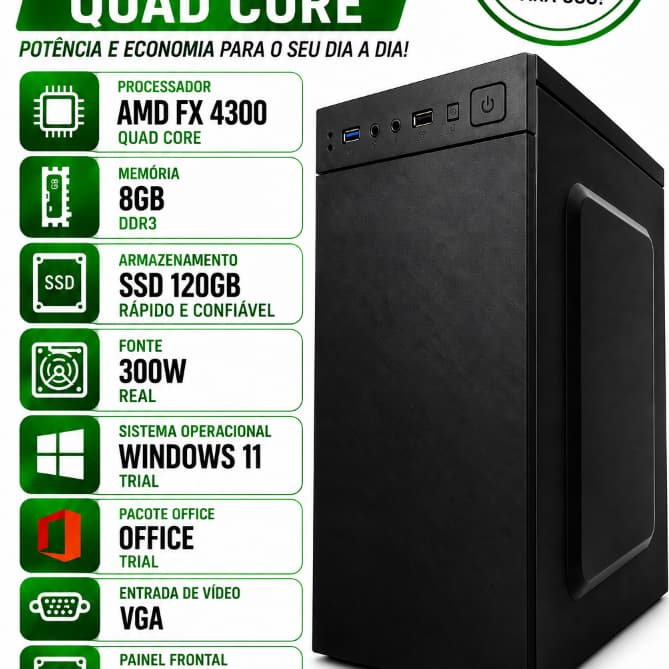 CPU AMD FX 8GB | SSD 120GB Escritório e Comercio