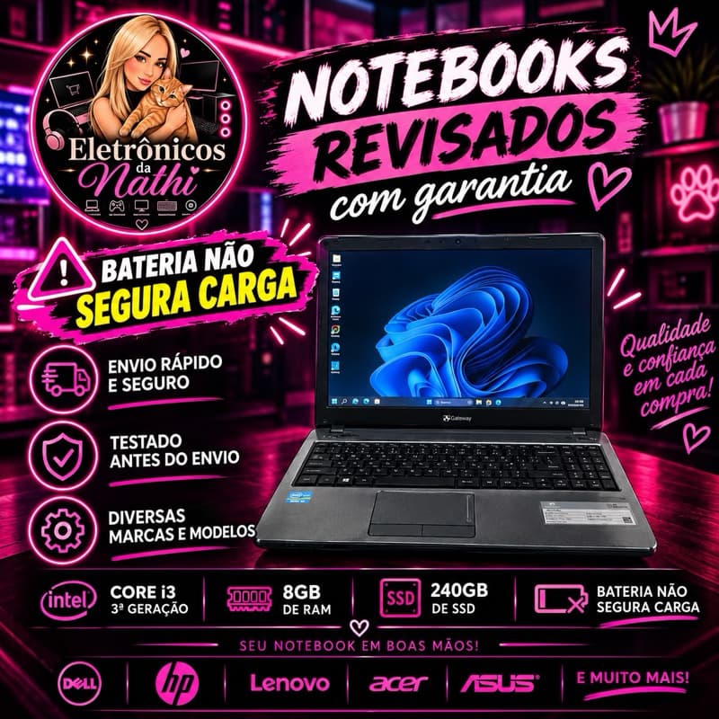 Notebook Revisado e Testado | Seminovo | Bateria Não Segura Carga | Diversas Marcas