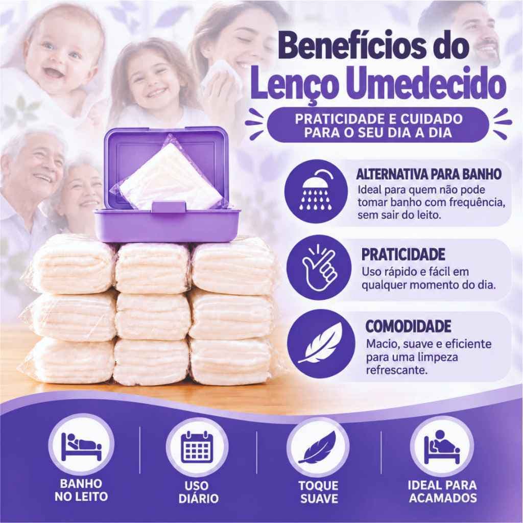 Lenço Umedecido Bebê e Adulto Idosos 1000 Unidades Maleta Refil