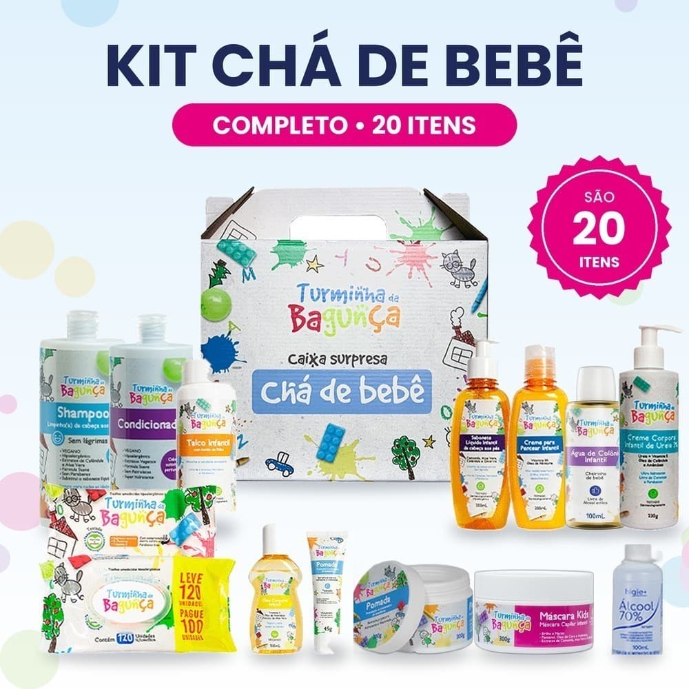 Kit Chá de Bebê Completo 20 Itens Turminha da Bagunça Higiene Bebê Presente Enxoval Maternidade Toalha Umedecida