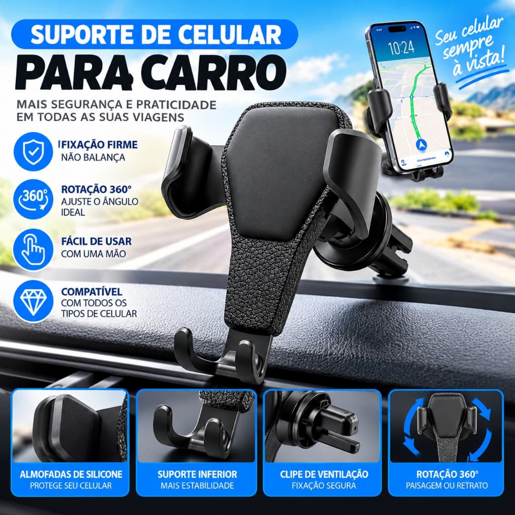 Suporte de Celular para Carro com Encaixe na Saída de Ar Condicionado