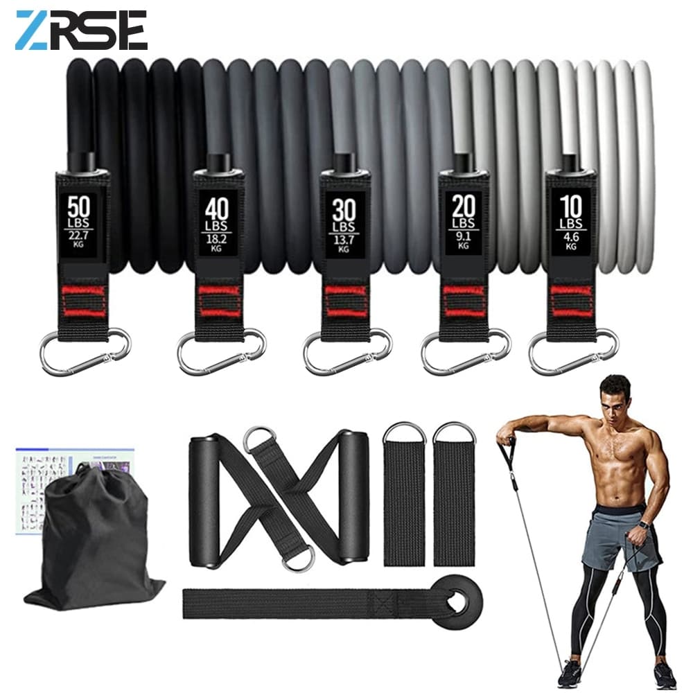 ZRSE Kit Tubo de Resistência 5 Níveis Faixa Elástica com Alças porta Treino Musculação Fitness em Casa