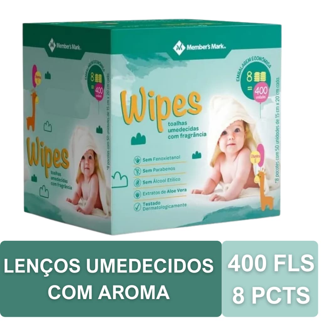 Toalhas Umedecidas Com Fragrância para Limpeza de Bebê Caixa 400u Lenços - 8 Pacotes de 50u