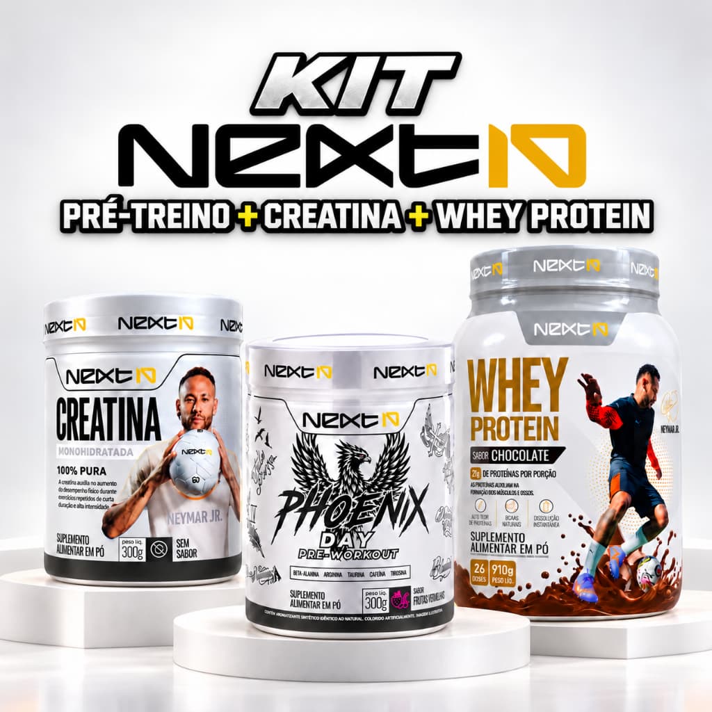 Kit Next10 Pré-Treino Phoenix Day 300 g + Creatina 300 g + Whey Protein 910 g