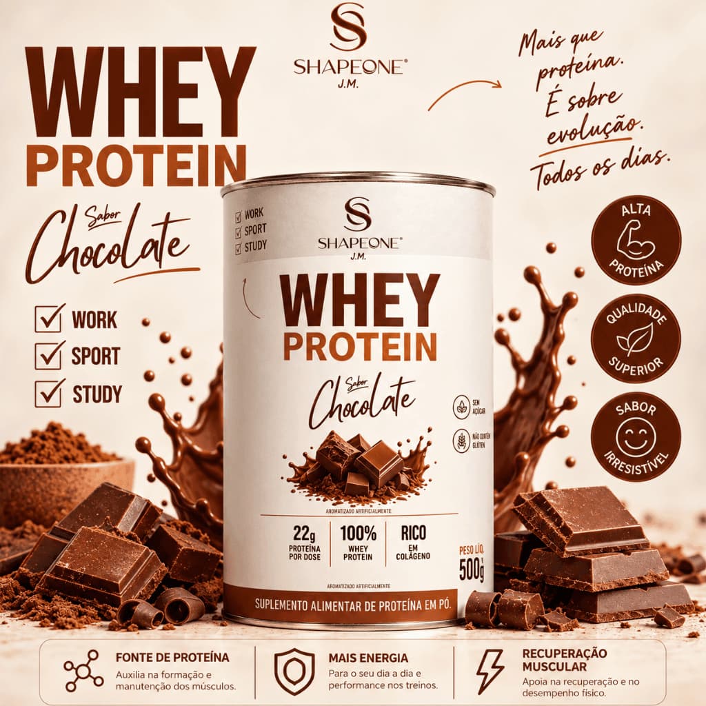Whey Protein ShapeOne Sabor Chocolate 500g 22g de Proteína por Dose