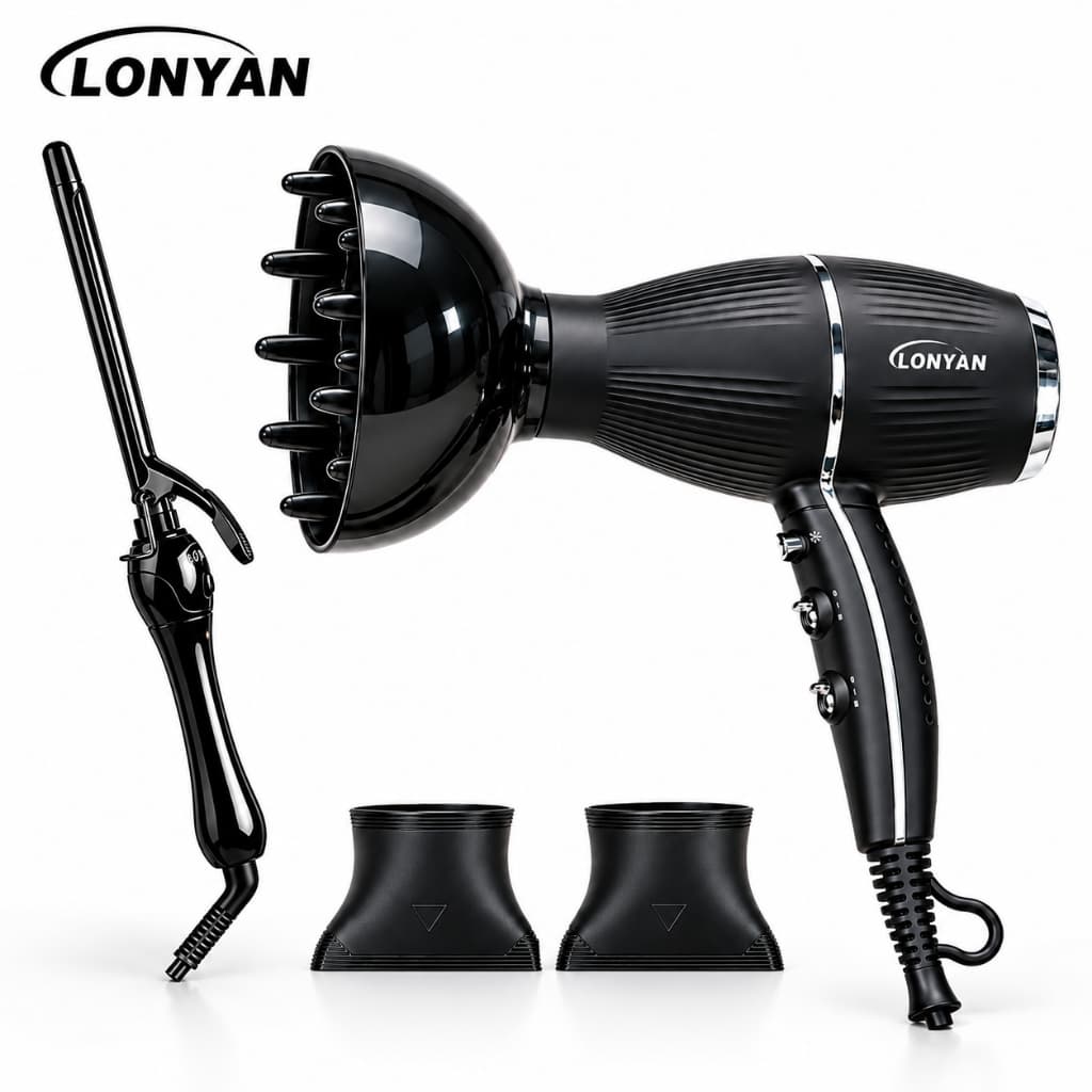 Secador de Cabelo com Difusor e 2 Bocal Profissional Portátil Leve Íons 127V 220V 110V 1650W LONYAN Bivolt Babyliss Kit