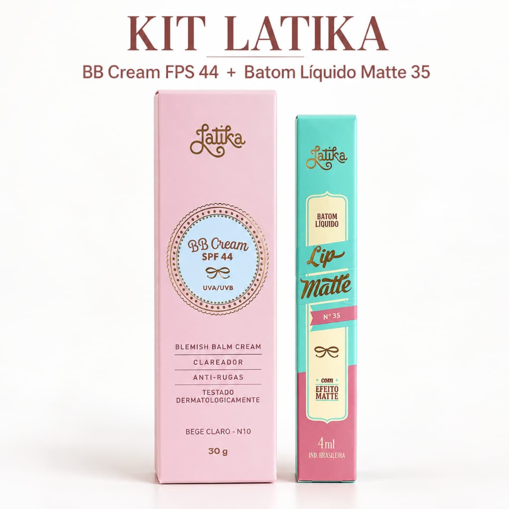 Kit BB Cream Bege Claro + Batom líquido matte 35 Latika - LIP Matte e Base maquiagem