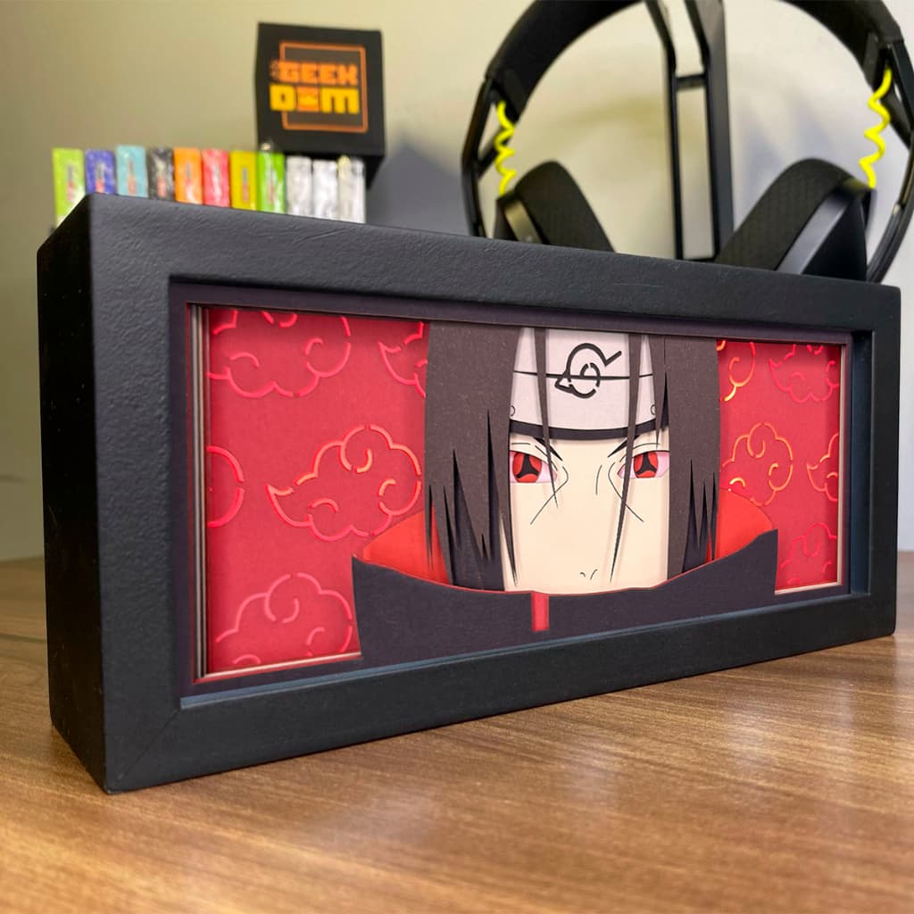 Luminária Lightbox Anime 3D LED Decoração de Mesa PC Gamer Naruto Itachi Uchiha