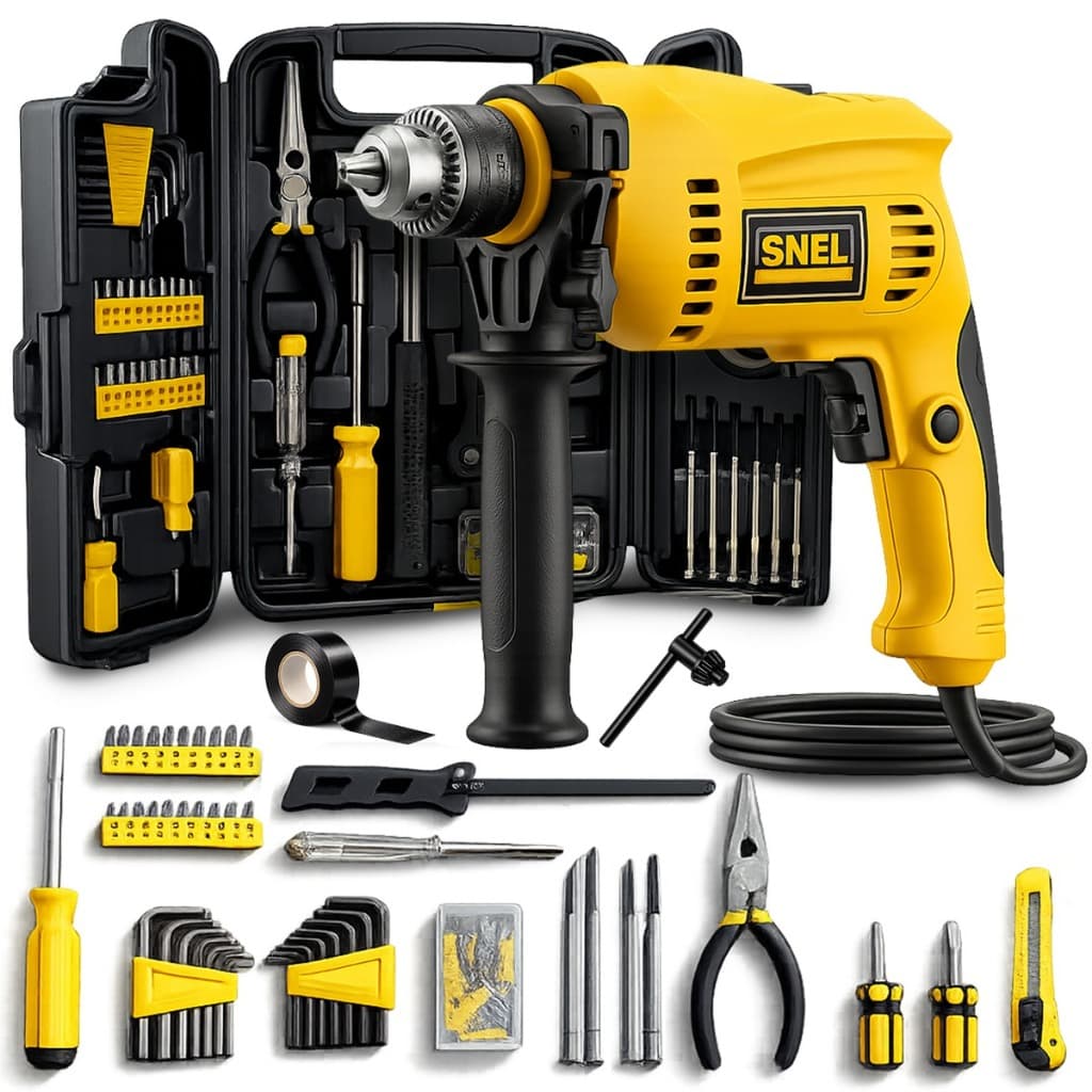 Furadeira Parafusadeira de Impacto Mandril 13mm com Kit Ferramentas 200 Peças Completo Profissional