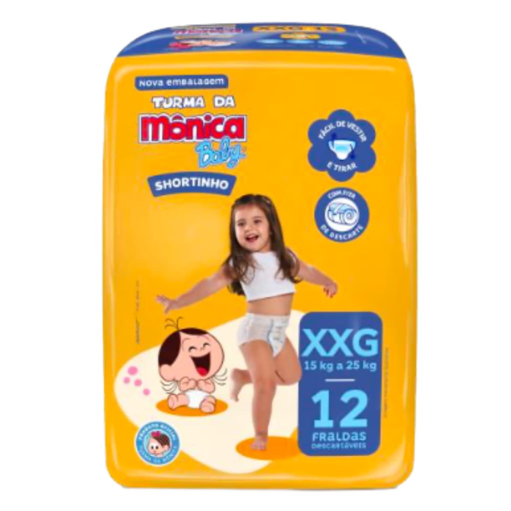 Fralda Shortinho Turma Mônica Baby XXG 12 unidades
