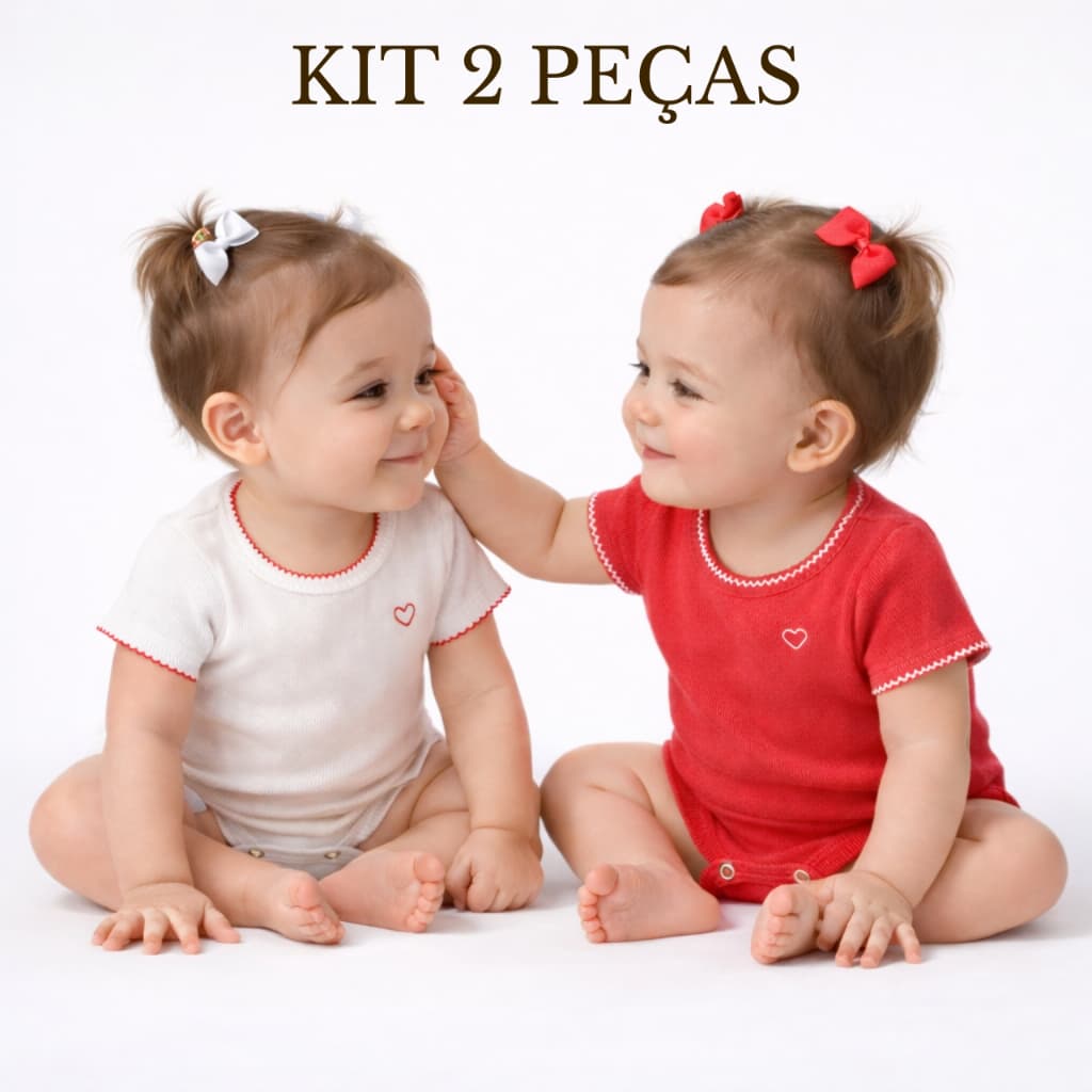 Kit 2 Peças Body Bebê Menina Picueta Bordado Ribana Canelada