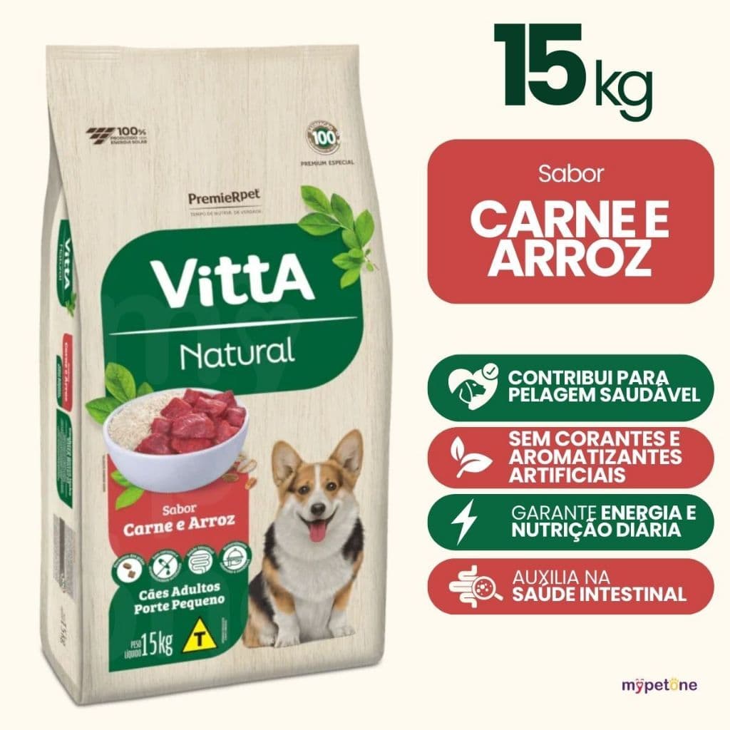 Premier Vitta Natural 15kg Cães Adultos Porte Pequeno Carne