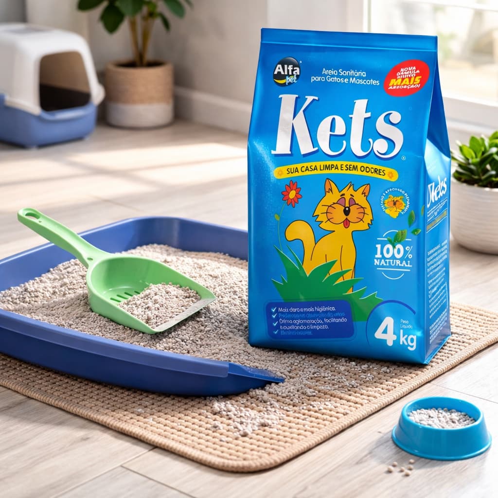 Areia Sanitária para Gatos Kets 4kg Alfa Pet Alta Absorção, Controle de Odores, Natural e Econômica