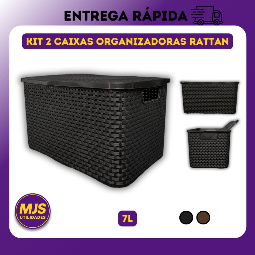 2 X Caixas Organizadora Rattan 7 Litros Arqplast Cesto Plastico Multiuso Empilhável Organizador Quarto Cozinha Banheiro