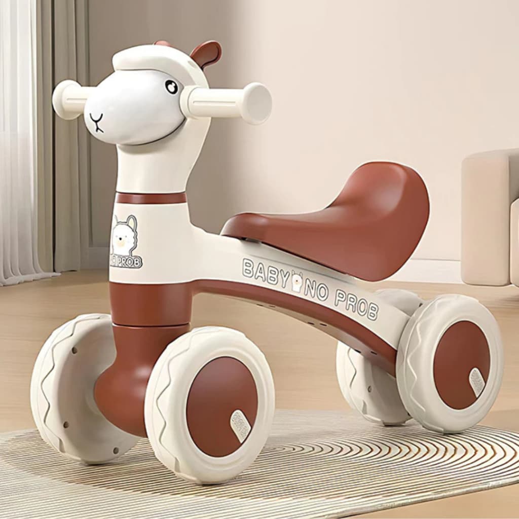 Bicicleta de Equilíbrio Sem Pedal Ovelha Andador 4 Rodas Infantil Bebê Criança